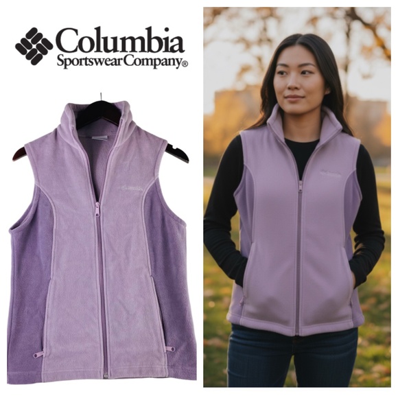 Columbia Sz Small Vest Jacket Fleece Lilac Purple Colorblock Zip Up Outerwear - Picture 1 of 4